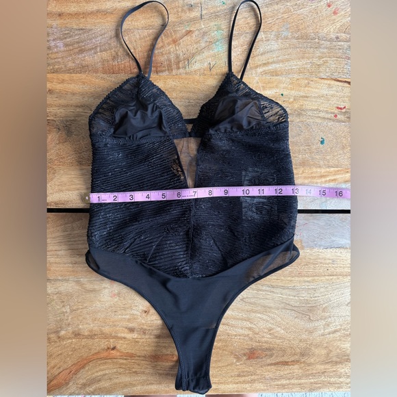 Pleated Lace Bodysuit with Floral Embroidery, Black, Zara, M, NWT - Picture 7 of 12